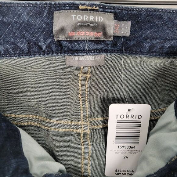Torrid Size 24S Mid Rise Slim Boot Jeans Vintage Stretch Blue NWT - Picture 12 of 12